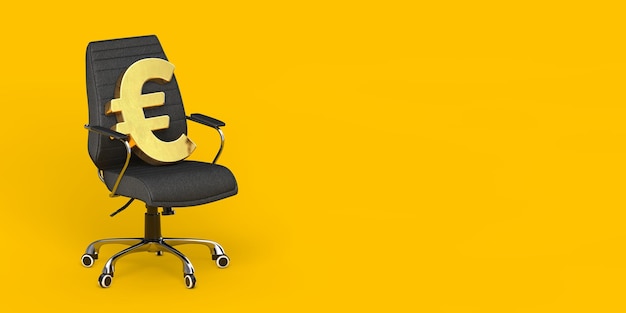 Golden Euro Sign Sitting On a Black Leather Boss Office Chair 3d Rendering