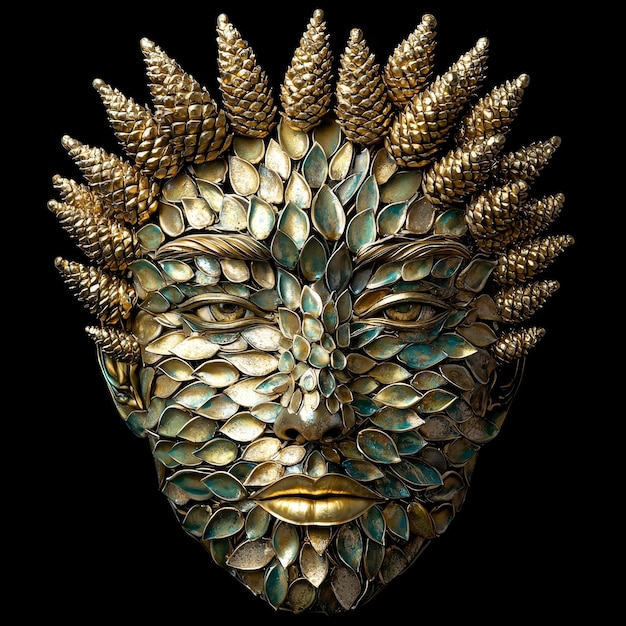 Photo golden face mask with pinecone crown