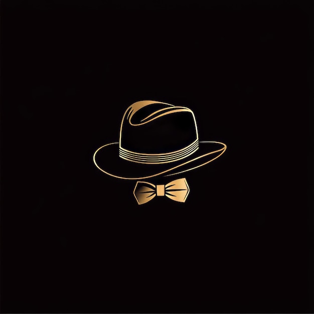 Photo golden fedora hat and bowtie icon on black background