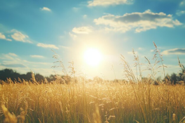 Photo golden field of grass illuminated by sunlight during a clear afternoon in natures embrace