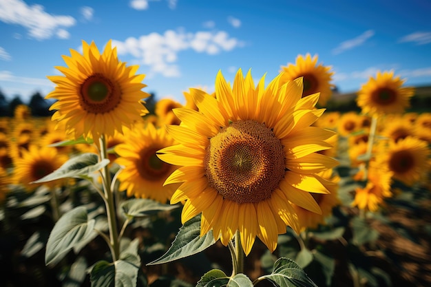 Golden Field of Sunflowers under the radiant sun generative IA