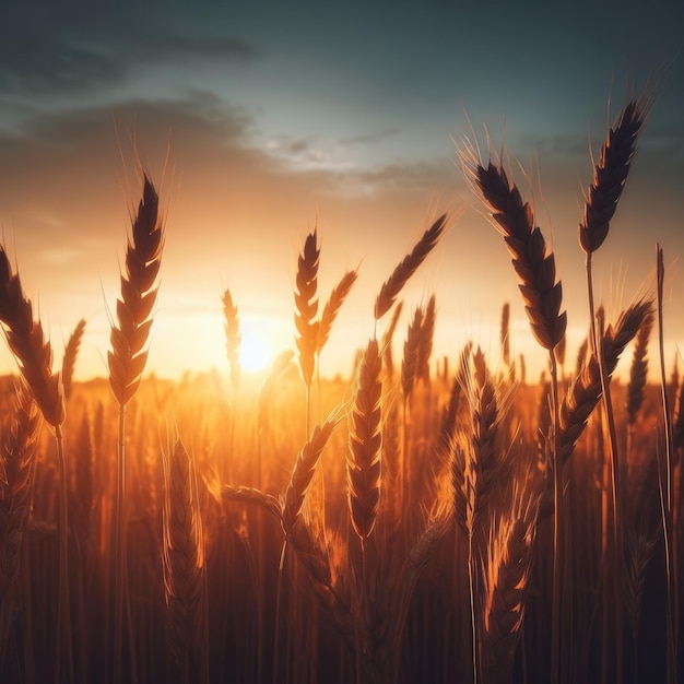 golden field of wheat and sunset