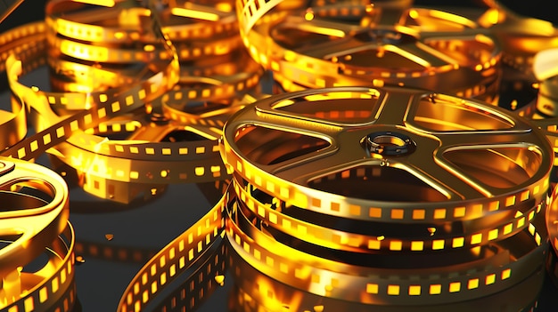 Photo golden film reels cinematic background