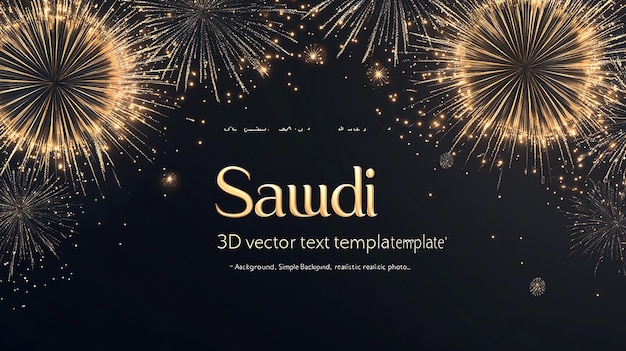 Golden fireworks over city skyline with text Saudi