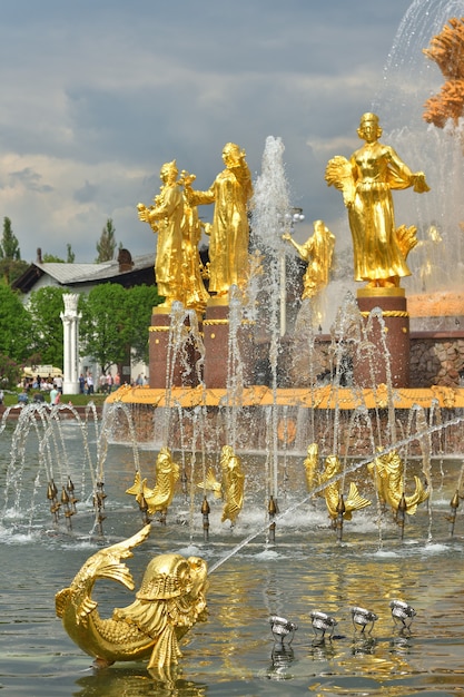 Golden fish in the fountain of friendship of peoples in the park