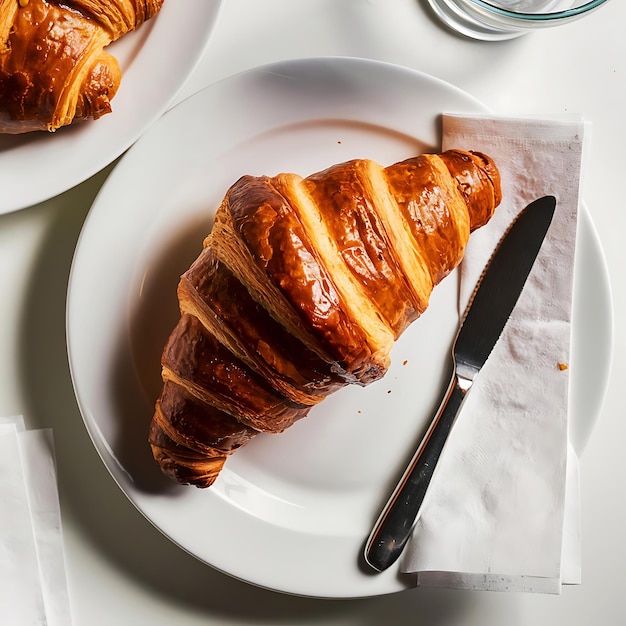 Photo golden flakes of delight a croissant ready to be enjoyed