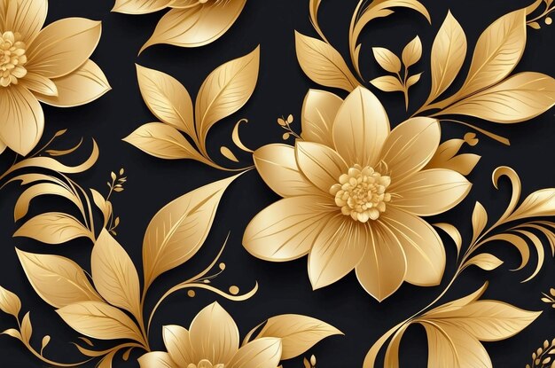 Golden Floral on Dark Background Wallpaper