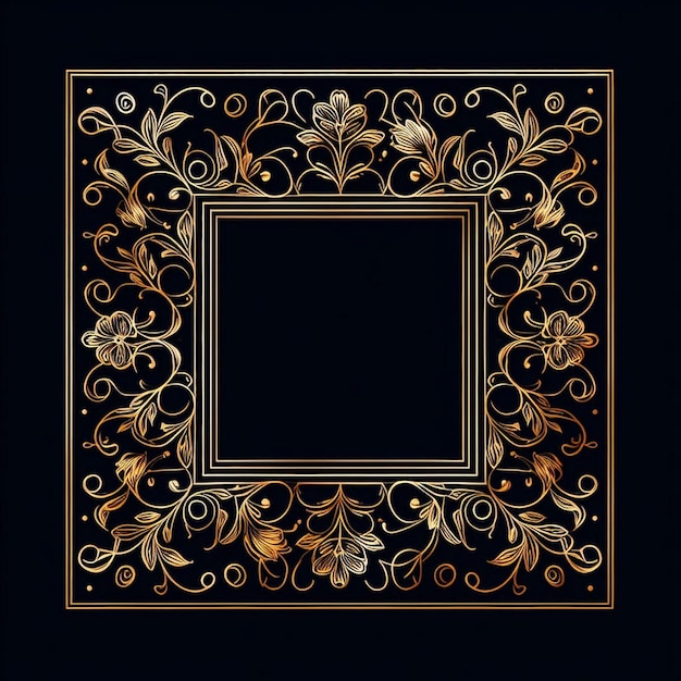 Golden floral frame design with black background floral frame design golden frame design