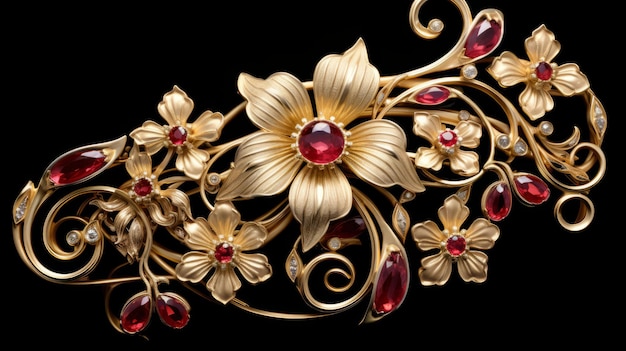 Golden floral jewelry pattern with diamonds rubies and sapphires Premium jewelry