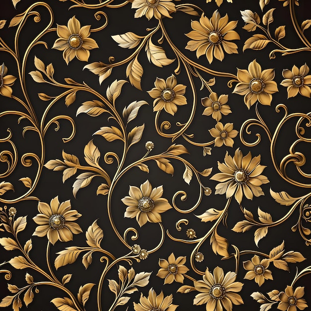 Photo golden floral seamless pattern