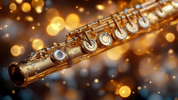 Photo golden flute closeup with bokeh lights illustration