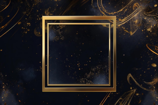 Golden frame on black abstract background