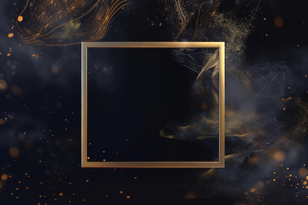 Golden frame on black abstract background