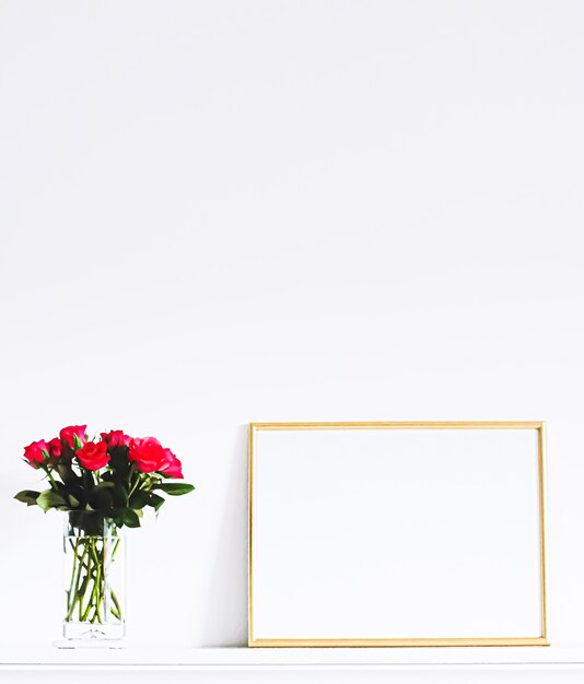 Golden frame on white furniture luxury home decor and design for mockup poster print and printable art online shop showcase