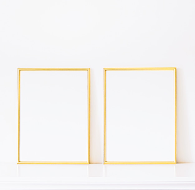 Golden frame on white furniture luxury home decor and design for mockup poster print and printable art online shop showcase