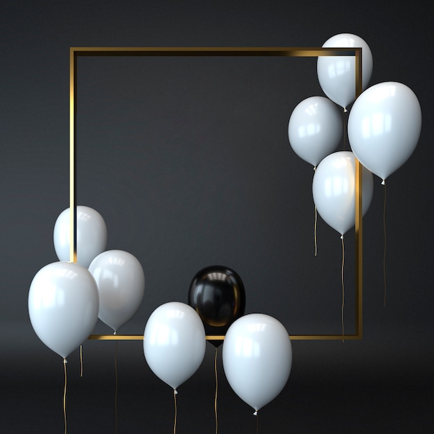 Golden frame with black and white balloons