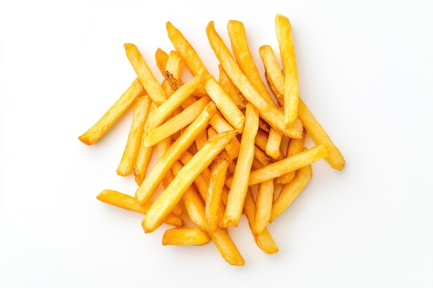 Photo golden french fries piled high on white background