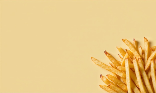 Photo golden french fries on yellow background