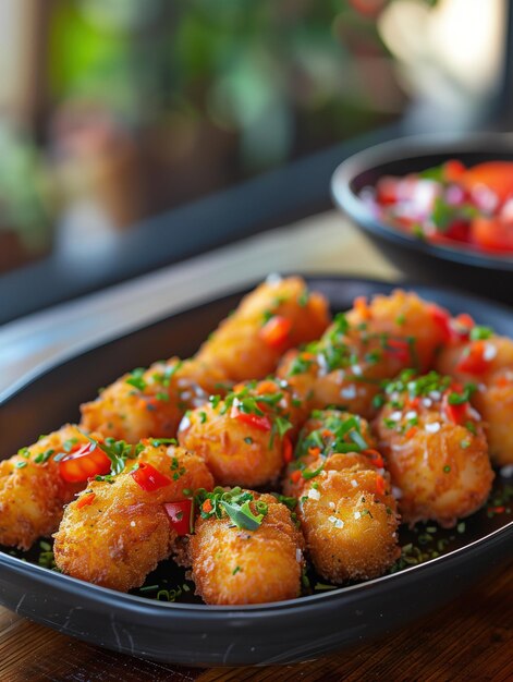 Photo golden fried croquetas classic spanish tapas served on a plate close up view