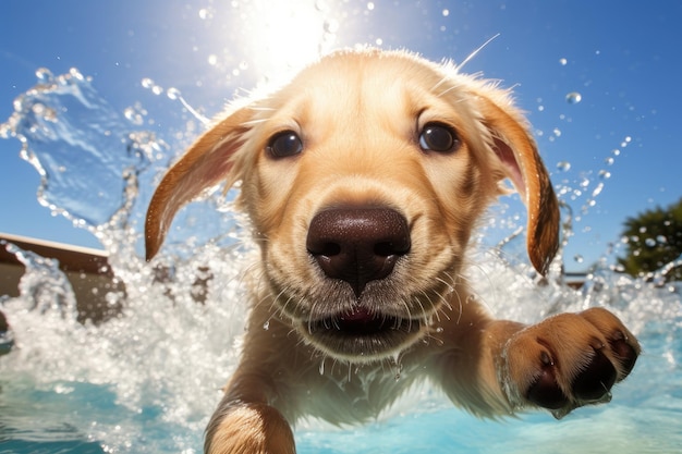 Golden Fun in the Pool A Labrador Retriever Puppy's Summer Splash