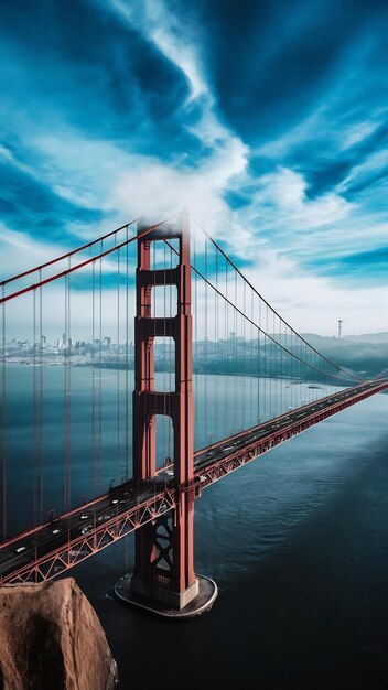 Golden gate bridge against a misty blue sky in san francisco california usa