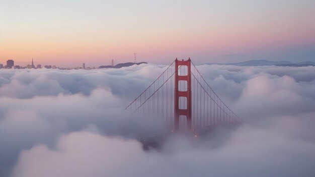 Golden Gate at dawn surrounded by fog generative ai