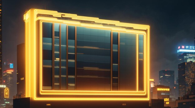 Golden Giant Billboard in Futuristic City