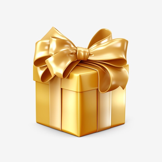 Golden gift box with paper card Isolated on white stock photo