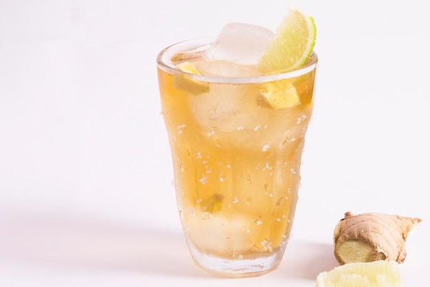 Golden ginger beer with lime