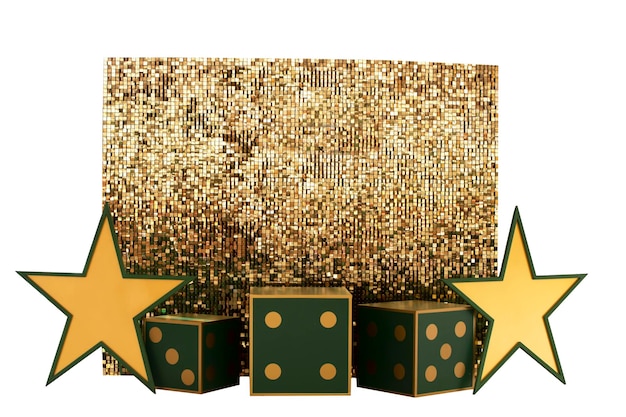 Golden glamorous background with stars and dice For casino and gambling