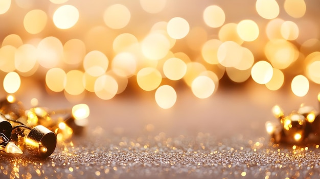 Photo golden glitter background with bokeh lights for holiday designs