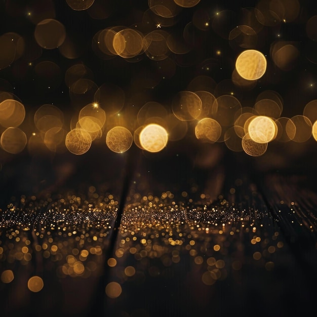 Golden Glitter and Defocused Lights on a Dark Background