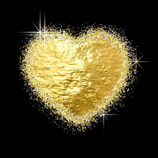 Golden glitter heart shape on black background