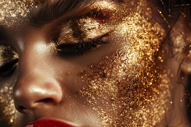 Photo golden glitter makeup on womans face