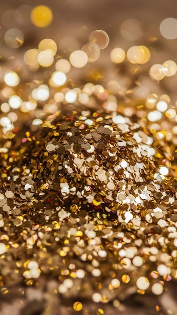 Golden glitter particle closeup with focused center