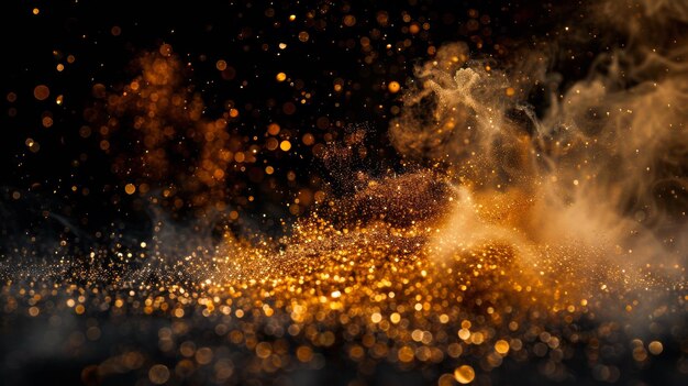 Golden glitter and smoke against a dark background