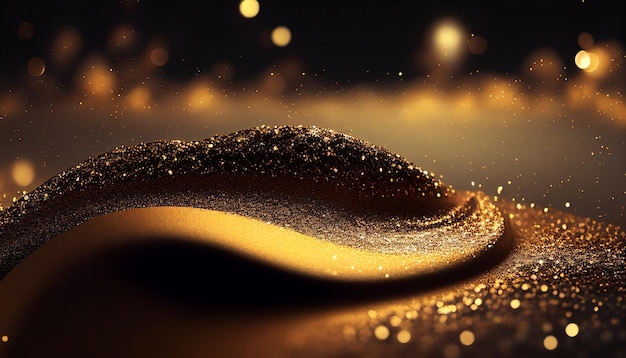 Golden glitter sparkles flow in wave abstract background Generative AI