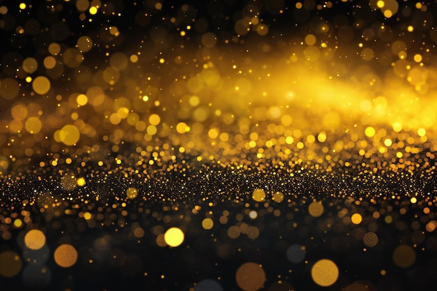 Golden glitter vintage lights background gold and black de focused