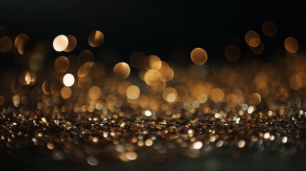 Golden glitter vintage lights background gold and black de focusedgenerative ai