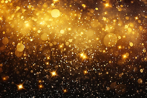 Golden glitter vintage lights background gold and black defocused