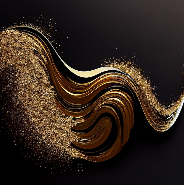 Golden Glitter Wave on Black Background Generative AI