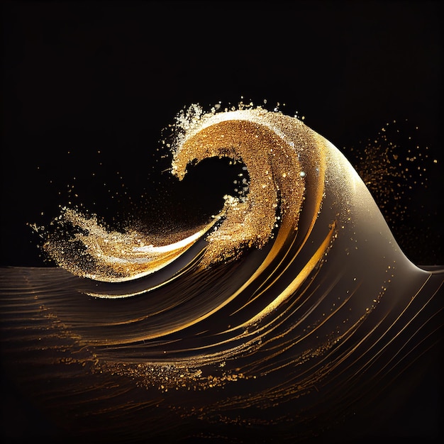 Golden Glitter Wave on Black Background Generative AI