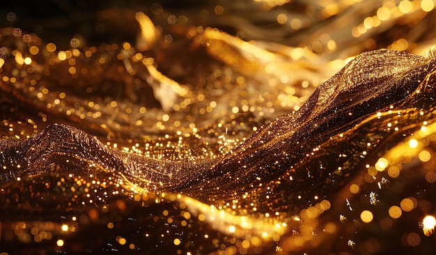 Golden glittering landscape with sparkling bokeh lights