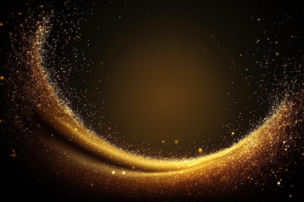 Golden glittering particles on black background. abstract glowing particles bokeh