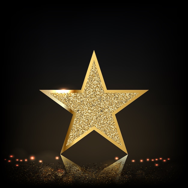 Golden glittering star isolated on a black background