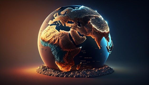 Golden globe on black background Illustration of a 3D earth symbolizing global trade