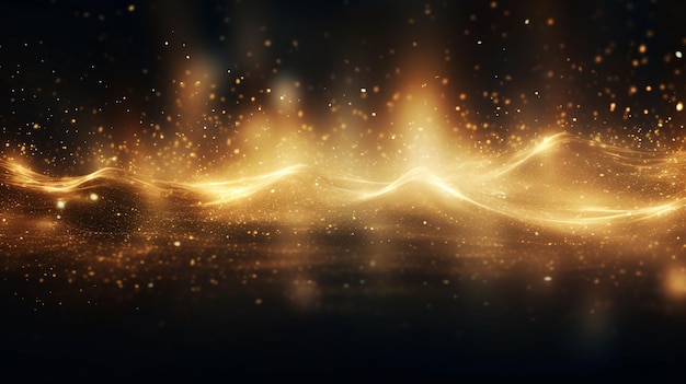 a golden glow on a black background with gold and orange lightsDark abstract background with golden