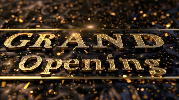 Photo a golden grand opening sign with a black and gold background perfect for celebrating a new business or event