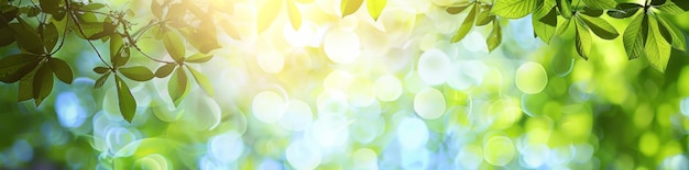 Photo golden and green bokeh with sunlight and leaves creating a vibrant and tranquil nature background generative ai