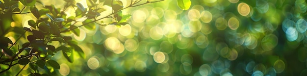 Golden and green bokeh with sunlight and leaves creating a vibrant and tranquil nature background Generative ai